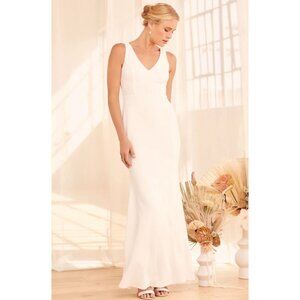 Lulus  Into Your Heart White Button Back Mermaid Maxi Dress - M